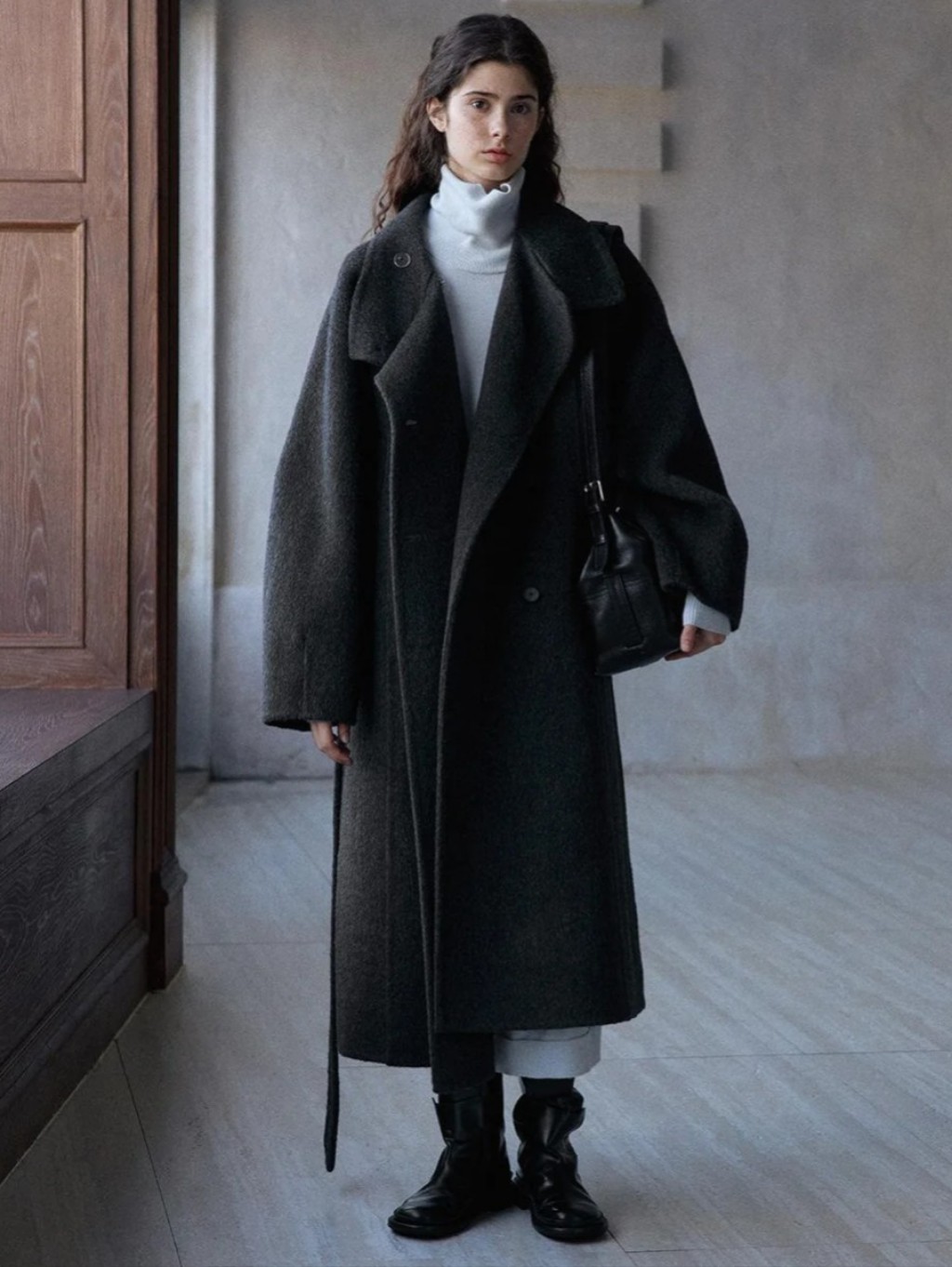 Hemi Blurr Corvian Wool Stand-Collar Coat Os Oversized Dark Gray — image 2 of 5